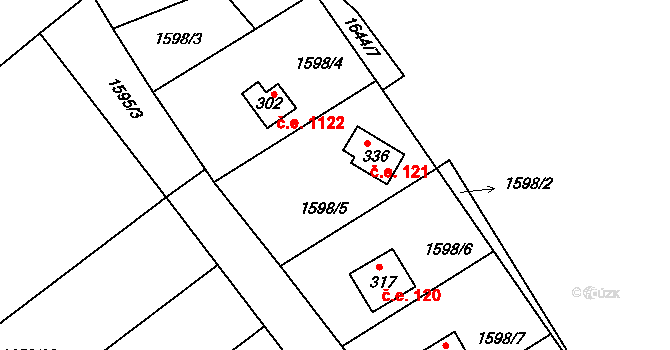 Nesměřice 121, Zruč nad Sázavou na parcele st. 336 v KÚ Nesměřice, Katastrální mapa