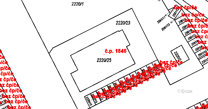 Doubravka 1545, Plzeň na parcele st. 2220/25 v KÚ Doubravka, Katastrální mapa