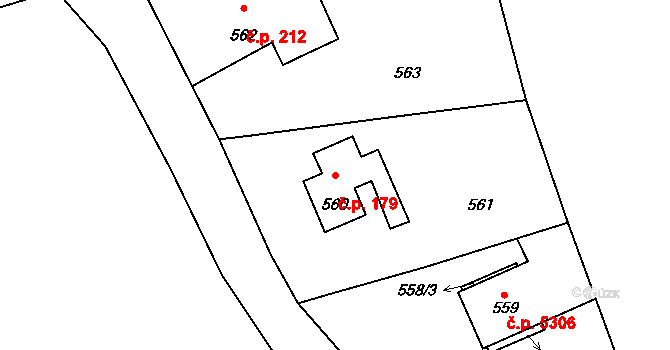 Proseč nad Nisou 179, Jablonec nad Nisou na parcele st. 560 v KÚ Proseč nad Nisou, Katastrální mapa
