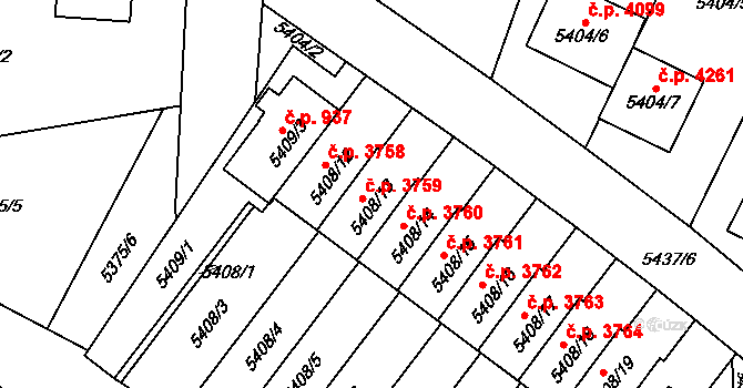Jihlava 3759 na parcele st. 5408/13 v KÚ Jihlava, Katastrální mapa