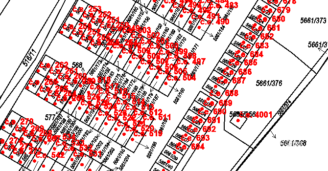 Jihlava 504 na parcele st. 5661/180 v KÚ Jihlava, Katastrální mapa