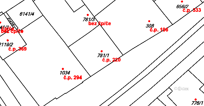 Telč-Podolí 220, Telč na parcele st. 781/1 v KÚ Telč, Katastrální mapa