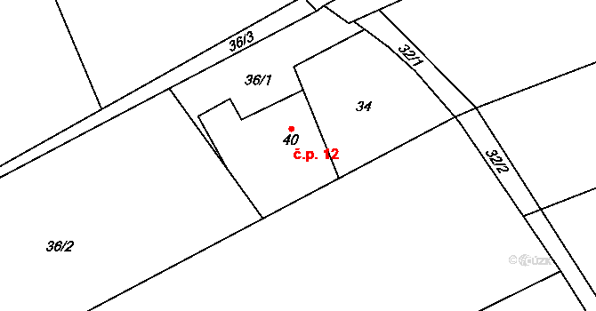 Karpentná 12, Třinec na parcele st. 40 v KÚ Karpentná, Katastrální mapa