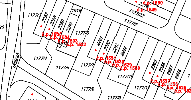 Říčany 1531 na parcele st. 2261 v KÚ Říčany u Prahy, Katastrální mapa