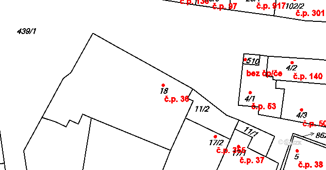 Horoměřice 36 na parcele st. 18 v KÚ Horoměřice, Katastrální mapa