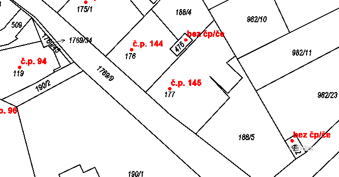 Bratronice 145 na parcele st. 177 v KÚ Bratronice u Kladna, Katastrální mapa