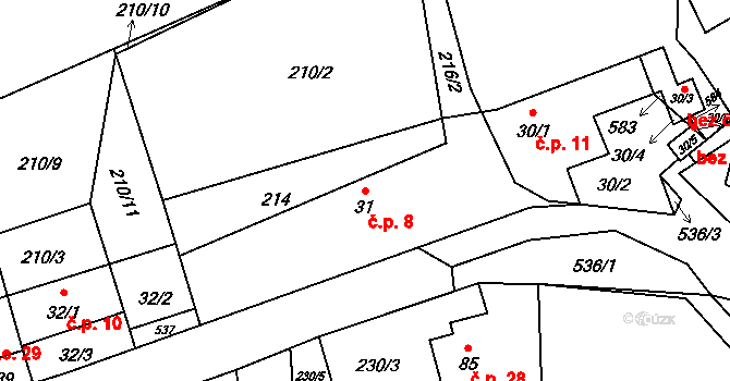 Dolní Bezděkov 8, Bratronice na parcele st. 31 v KÚ Dolní Bezděkov u Kladna, Katastrální mapa