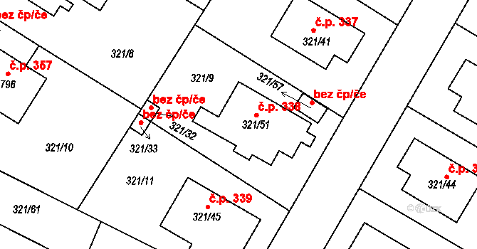 Kačice 338 na parcele st. 321/51 v KÚ Kačice, Katastrální mapa
