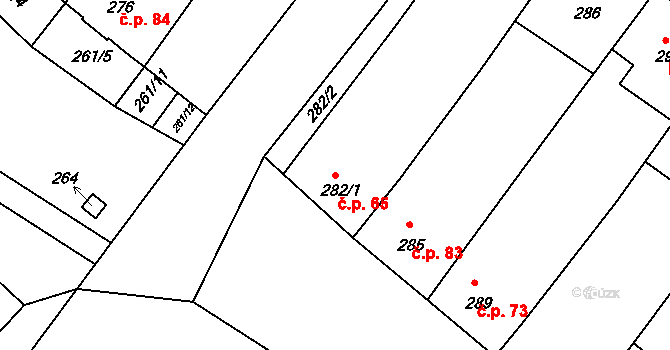 Josefov 65 na parcele st. 282/1 v KÚ Josefov u Hodonína, Katastrální mapa