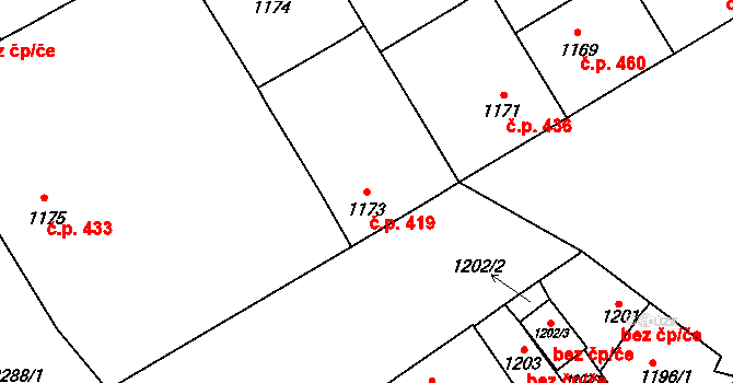 Lužice 419 na parcele st. 1173 v KÚ Lužice u Hodonína, Katastrální mapa