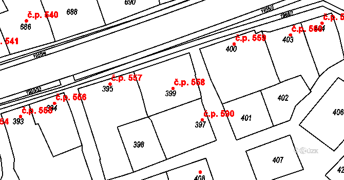 Mistřín 558, Svatobořice-Mistřín na parcele st. 399 v KÚ Mistřín, Katastrální mapa
