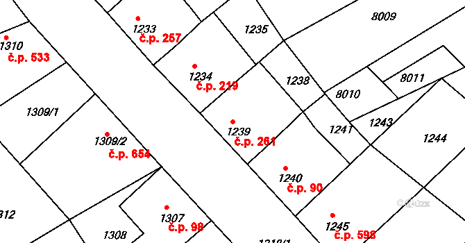 Šardice 261 na parcele st. 1239 v KÚ Šardice, Katastrální mapa