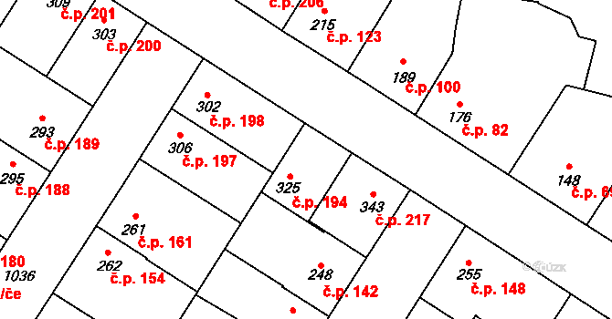 Humny 194, Pchery na parcele st. 325 v KÚ Pchery, Katastrální mapa