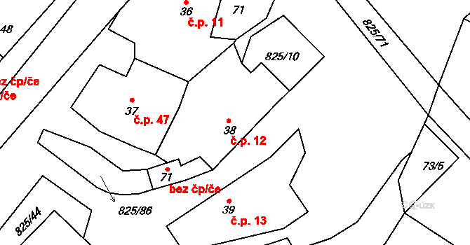 Hrbov 12, Polná na parcele st. 38 v KÚ Hrbov, Katastrální mapa
