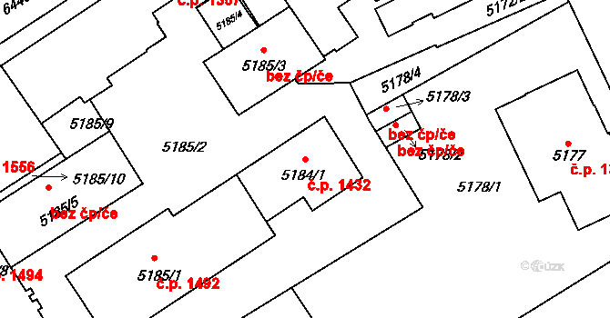 Kladno 1432 na parcele st. 5184/1 v KÚ Kladno, Katastrální mapa