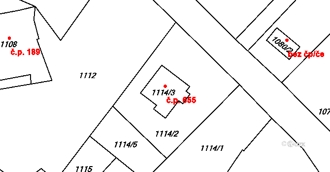 Fryčovice 655 na parcele st. 1114/3 v KÚ Fryčovice, Katastrální mapa