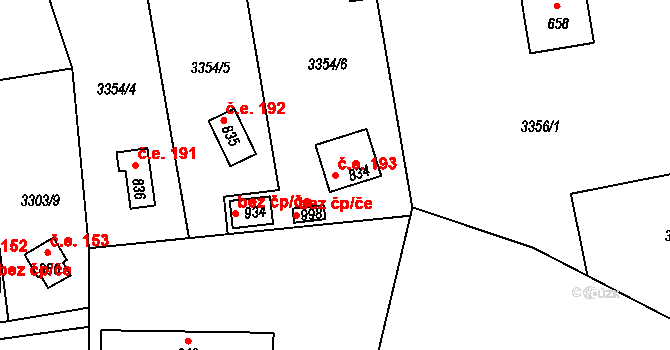 Hvozdec 193, Poříčí nad Sázavou na parcele st. 834 v KÚ Poříčí nad Sázavou, Katastrální mapa
