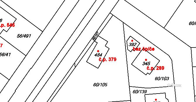 Hovorčovice 379 na parcele st. 484 v KÚ Hovorčovice, Katastrální mapa