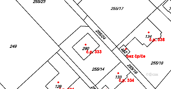 Nová Hospoda 333, Kamenice na parcele st. 290 v KÚ Štiřín, Katastrální mapa