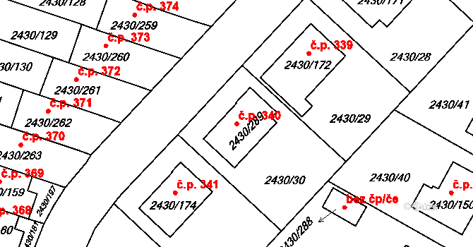 Dačice V 340, Dačice na parcele st. 2430/289 v KÚ Dačice, Katastrální mapa