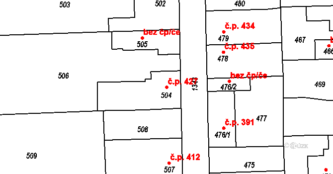 Tuchlovice 427 na parcele st. 504 v KÚ Tuchlovice, Katastrální mapa