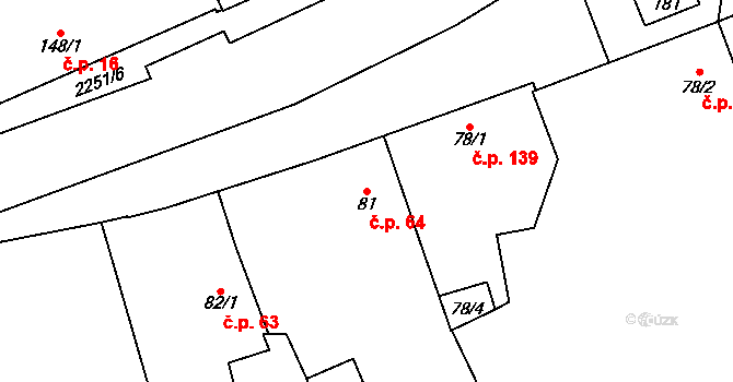 Kostomlaty pod Milešovkou 64 na parcele st. 81 v KÚ Kostomlaty pod Milešovkou, Katastrální mapa