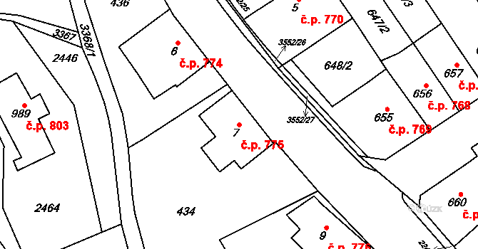 Lomnice nad Popelkou 775 na parcele st. 7 v KÚ Lomnice nad Popelkou, Katastrální mapa