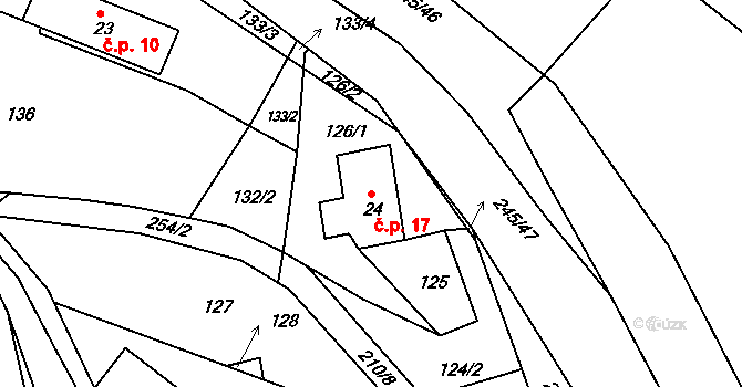 Ploužnice 17, Lomnice nad Popelkou na parcele st. 24 v KÚ Ploužnice pod Táborem, Katastrální mapa