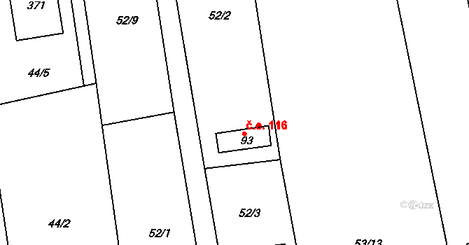 Skuhrov 116 na parcele st. 93 v KÚ Skuhrov pod Brdy, Katastrální mapa