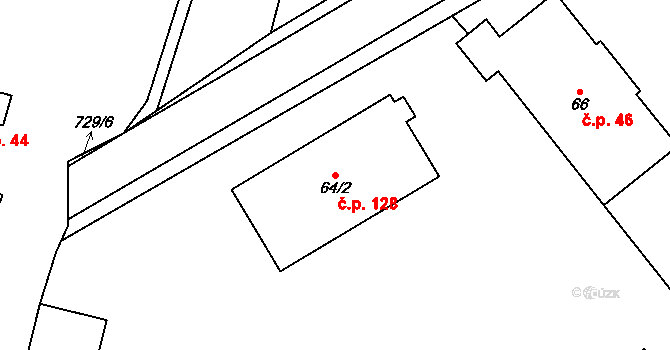 Černožice 128 na parcele st. 64/2 v KÚ Černožice nad Labem, Katastrální mapa