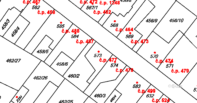 Třebechovice pod Orebem 477 na parcele st. 573 v KÚ Třebechovice pod Orebem, Katastrální mapa