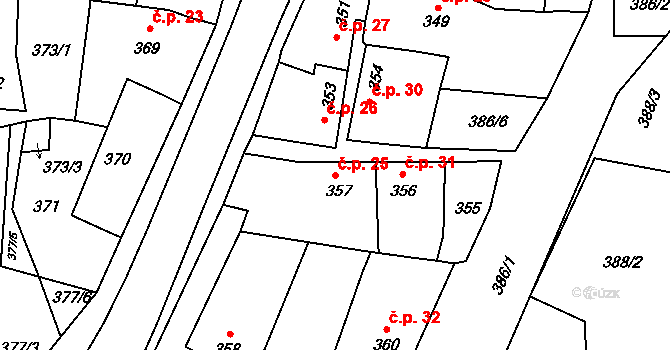 Grygov 25 na parcele st. 357 v KÚ Grygov, Katastrální mapa