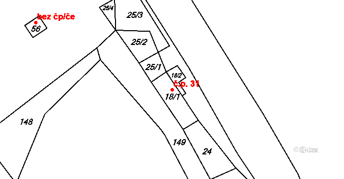 Blažov 31, Bouzov na parcele st. 18/1 v KÚ Blažov, Katastrální mapa