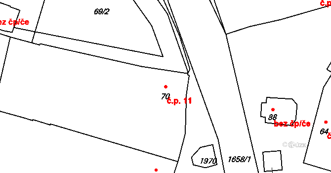 Češnovice 11, Pištín na parcele st. 70 v KÚ Češnovice, Katastrální mapa