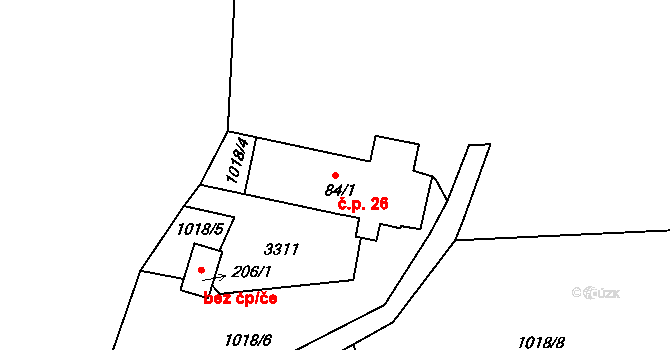 Přízeř 26, Rožmberk nad Vltavou na parcele st. 84/1 v KÚ Horní Jílovice, Katastrální mapa