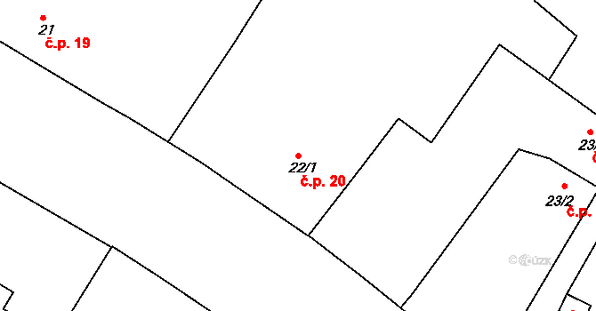 Brňany 20 na parcele st. 22/1 v KÚ Brňany, Katastrální mapa