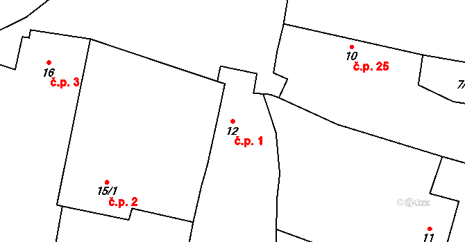 Šepetely 1, Třebívlice na parcele st. 12 v KÚ Šepetely, Katastrální mapa