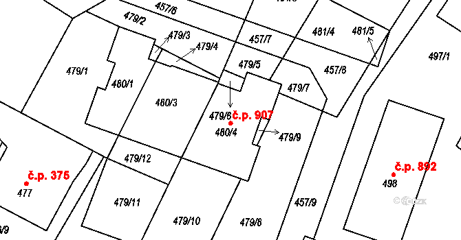 Lovosice 907 na parcele st. 480/4 v KÚ Lovosice, Katastrální mapa