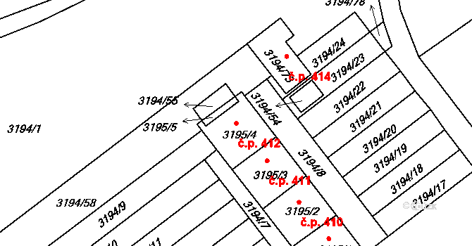 Podmoklice 412, Semily na parcele st. 3195/4 v KÚ Semily, Katastrální mapa