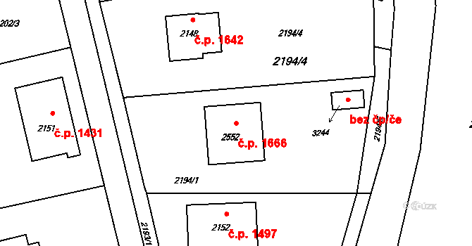Rožnov pod Radhoštěm 1666 na parcele st. 2552 v KÚ Rožnov pod Radhoštěm, Katastrální mapa