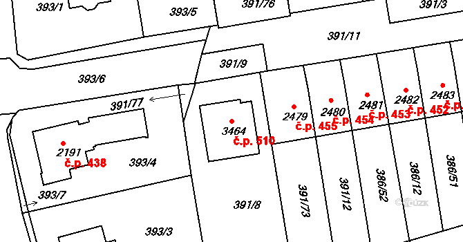 Holínské Předměstí 510, Jičín na parcele st. 3464 v KÚ Jičín, Katastrální mapa