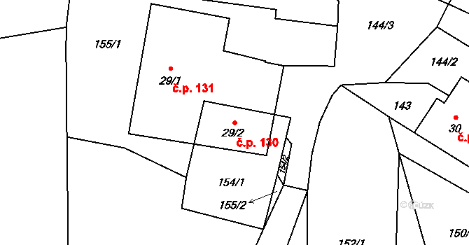 Pomezí 130 na parcele st. 29/2 v KÚ Pomezí, Katastrální mapa