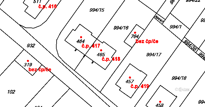 Hrotovice 418 na parcele st. 465 v KÚ Hrotovice, Katastrální mapa