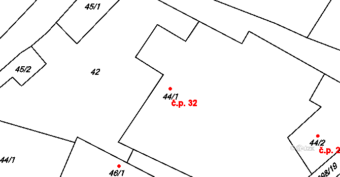 Chornice 32 na parcele st. 44/1 v KÚ Chornice, Katastrální mapa