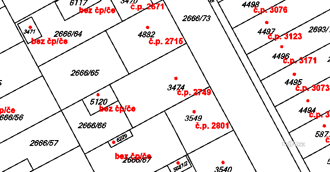 Břeclav 2749 na parcele st. 3474 v KÚ Břeclav, Katastrální mapa