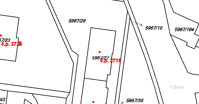 Tábor 2715 na parcele st. 5967/27 v KÚ Tábor, Katastrální mapa