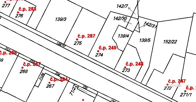 Dobroměřice 249 na parcele st. 274 v KÚ Dobroměřice, Katastrální mapa