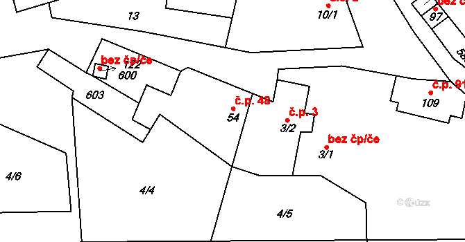 Divice 48, Vinařice na parcele st. 54 v KÚ Divice, Katastrální mapa