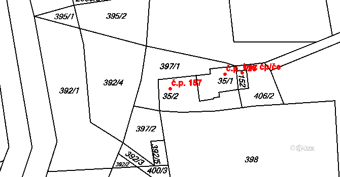 Dlouhá Stropnice 157, Horní Stropnice na parcele st. 35/2 v KÚ Dlouhá Stropnice, Katastrální mapa