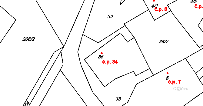 Píšť 34 na parcele st. 35 v KÚ Píšť u Humpolce, Katastrální mapa